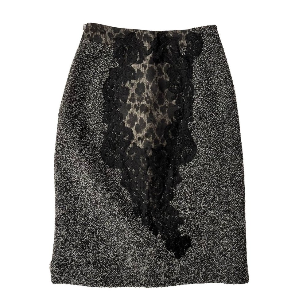 Elie Tahari‎ Black Grey Metallic Lace Leopard Wool Blend  US 4